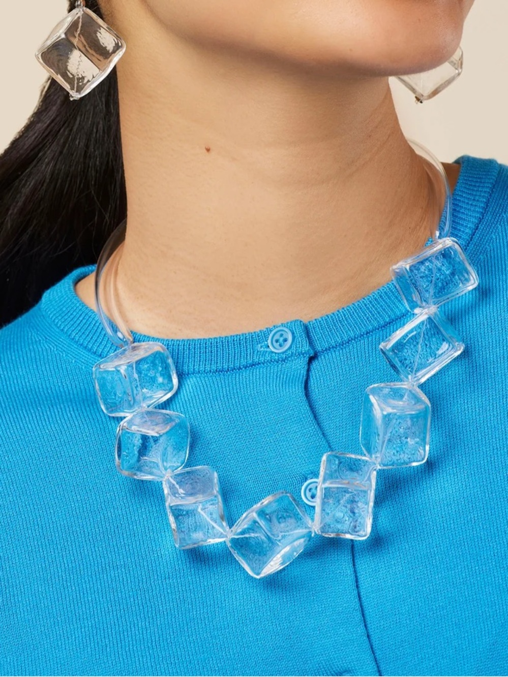 Venetian Glass Designers Marina e Susanna Sent Glass Ice Cube Bead Necklace